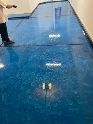 blue metallic epoxy color chrome floor