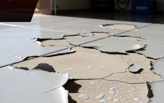 Peeling epoxy garage floor in Phoenix, AZ, showing coating failure.