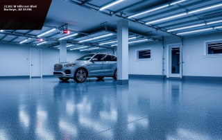 Commercial-grade epoxy garage floor with a decorative flake finish installed by AZ Garage Floors in Arizona.