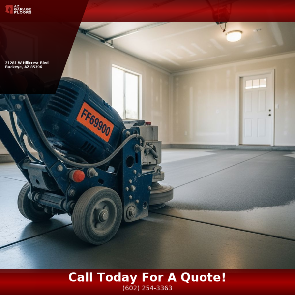 Industrial diamond grinder opening the concrete surface profile on a Phoenix AZ residential garage floor before epoxy coating