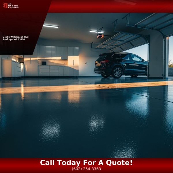 Solid color epoxy garage floor in medium gray — seamless polished finish in a modern Arizona two-car garage