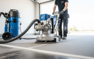 Professional diamond grinding machine preparing garage floor AZ Garage Floors Phoenix
